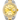 Two-tone gold and silver Rolex watch with a gold face on a white background
