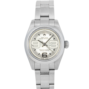 Silver watch with a white face on a white background