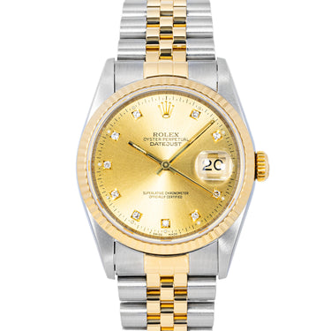 Rolex 16233 Datejust 36 mm Champagne Diamond Dial Jubilee Bracelet Box 1994