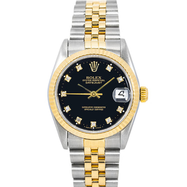 Rolex 68273 Datejust 31 mm Black Diamond Dial Jubilee Bracelet Box & Papers 1995