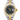 Two-tone Rolex watch with black face and diamond accents on a white background