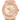 Rose gold Rolex watch with diamond-studded face on a white background