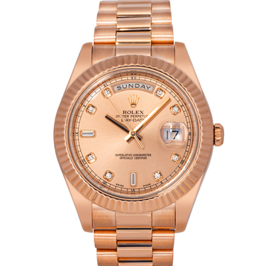 Rolex 218235 Day-Date II 41mm Rose Gold Sundust Diamond Dial President Bracelet Box and Papers 2012