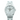 Silver Rolex watch with diamond-studded face on a white background