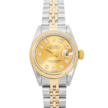 Two-tone gold and silver Rolex watch on a white background