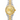 Two-tone gold and silver watch with a gold face on a white background