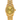Gold wristwatch with diamond-studded face on a white background