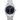 Silver watch with a black dial on a white background