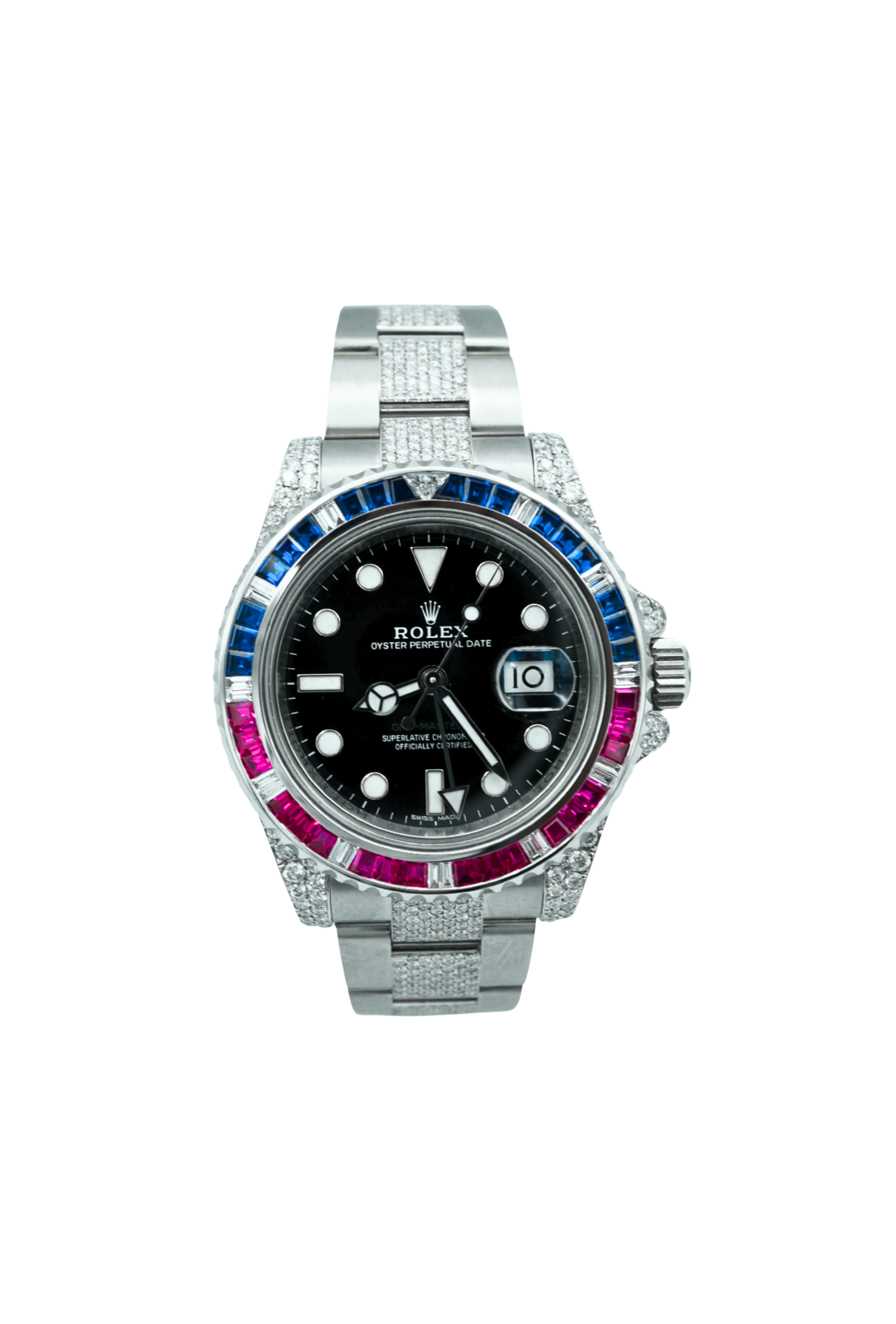 Rolex 116710LN GMT-Master II 40 mm Custom Diamond Bezel Black Dial