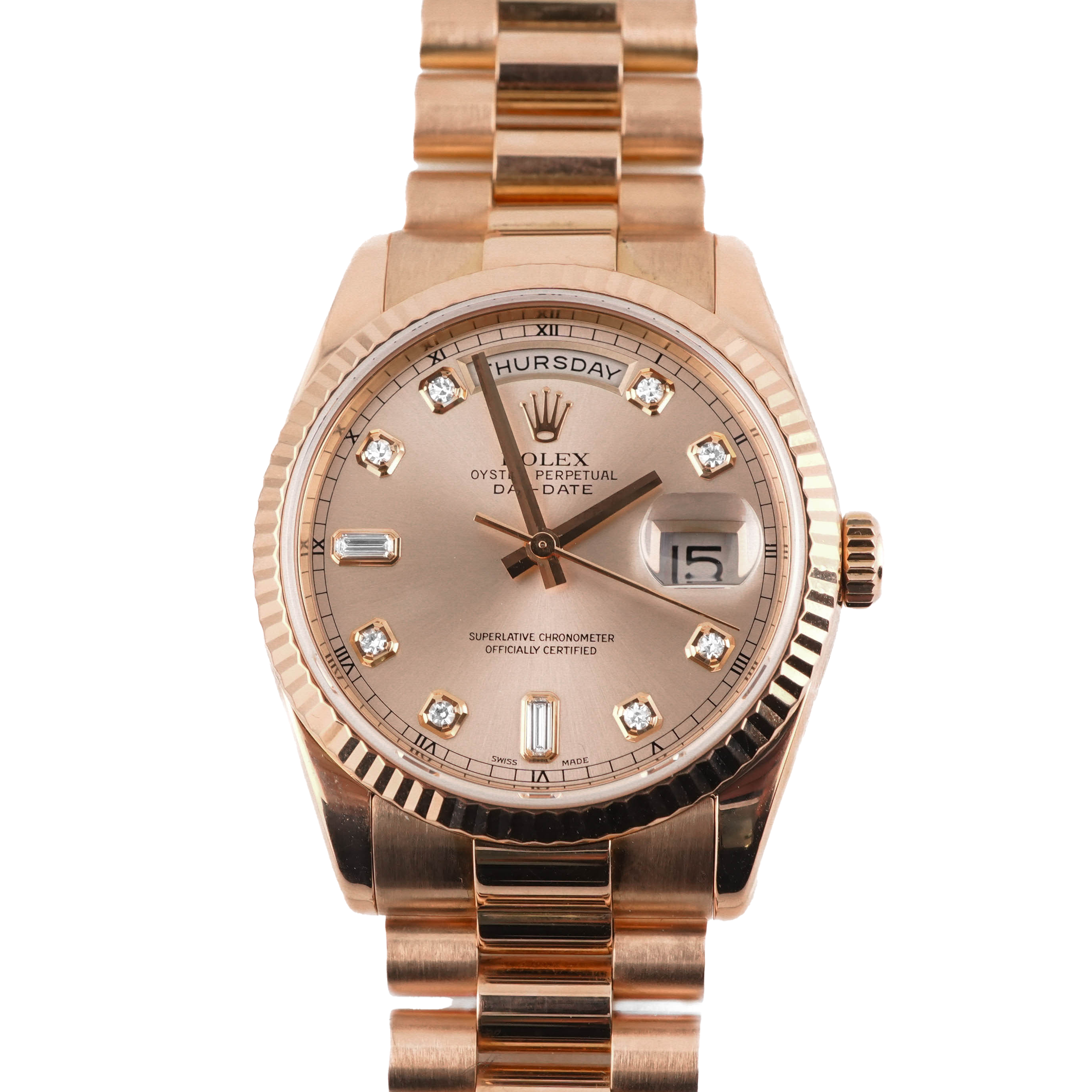 Rolex 118235 Day-Date 36 mm 18K Rose Gold Pink Champagne Diamond
