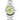 silver Rolex watch with green dial a on white background