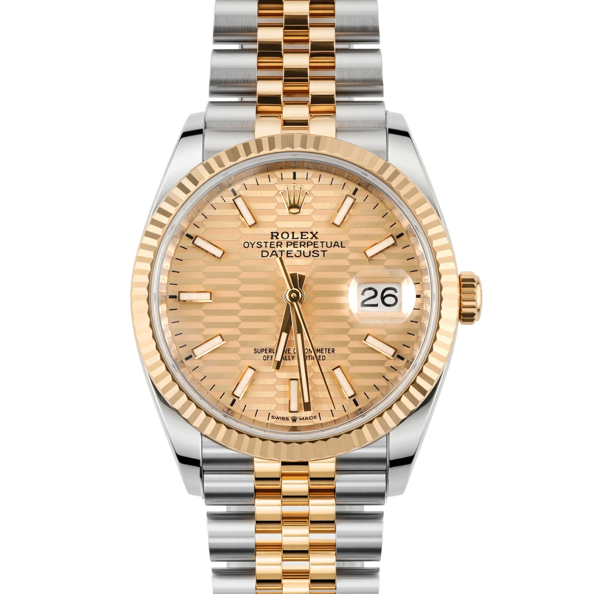 Rolex 126233 Datejust 36 mm Fluted Bezel Golden Fluted Motif Index