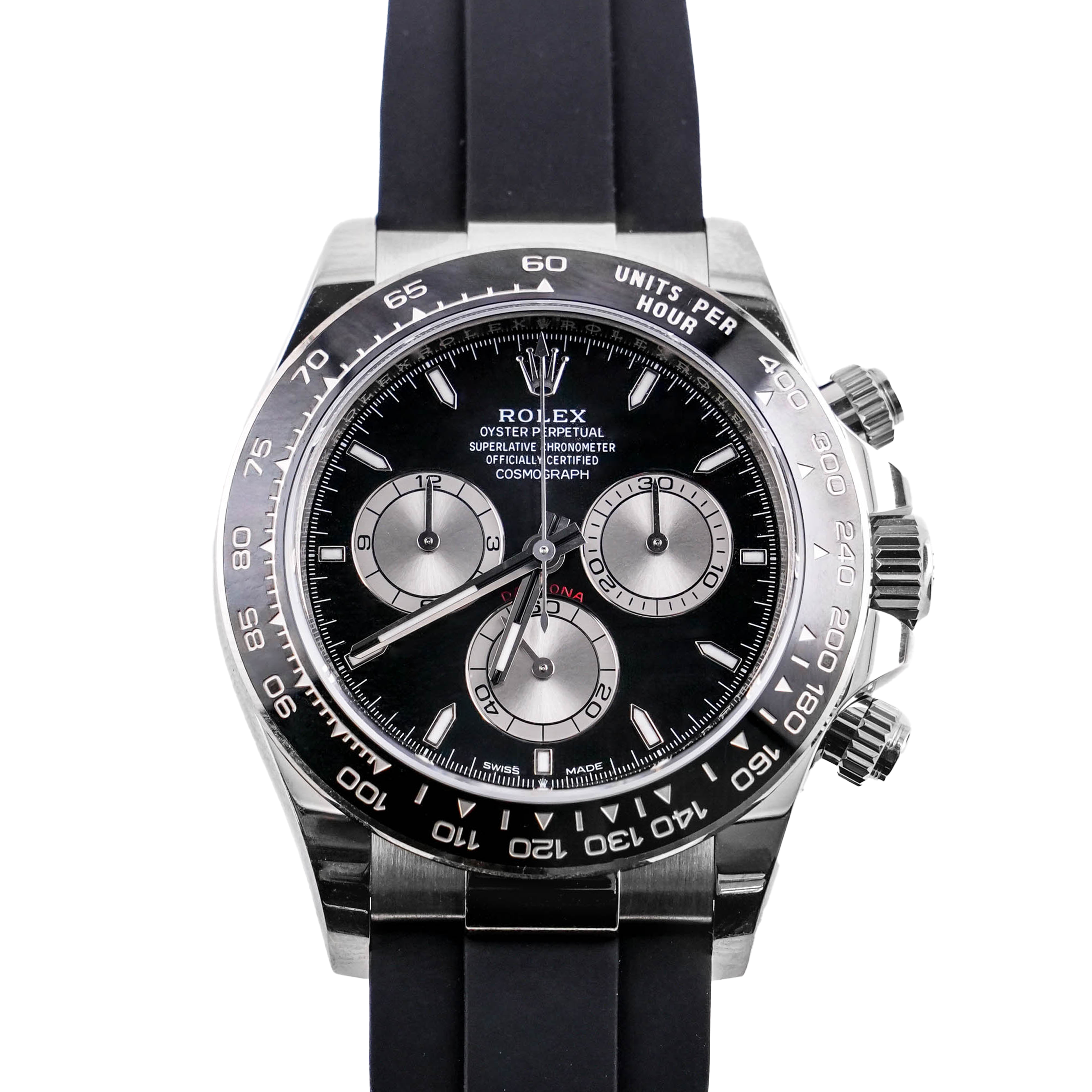 Rolex 126519LN Daytona 18K White Gold Black Index Dial Oysterflex