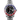 Rolex watch with a black face, red and blue bezel on a white background