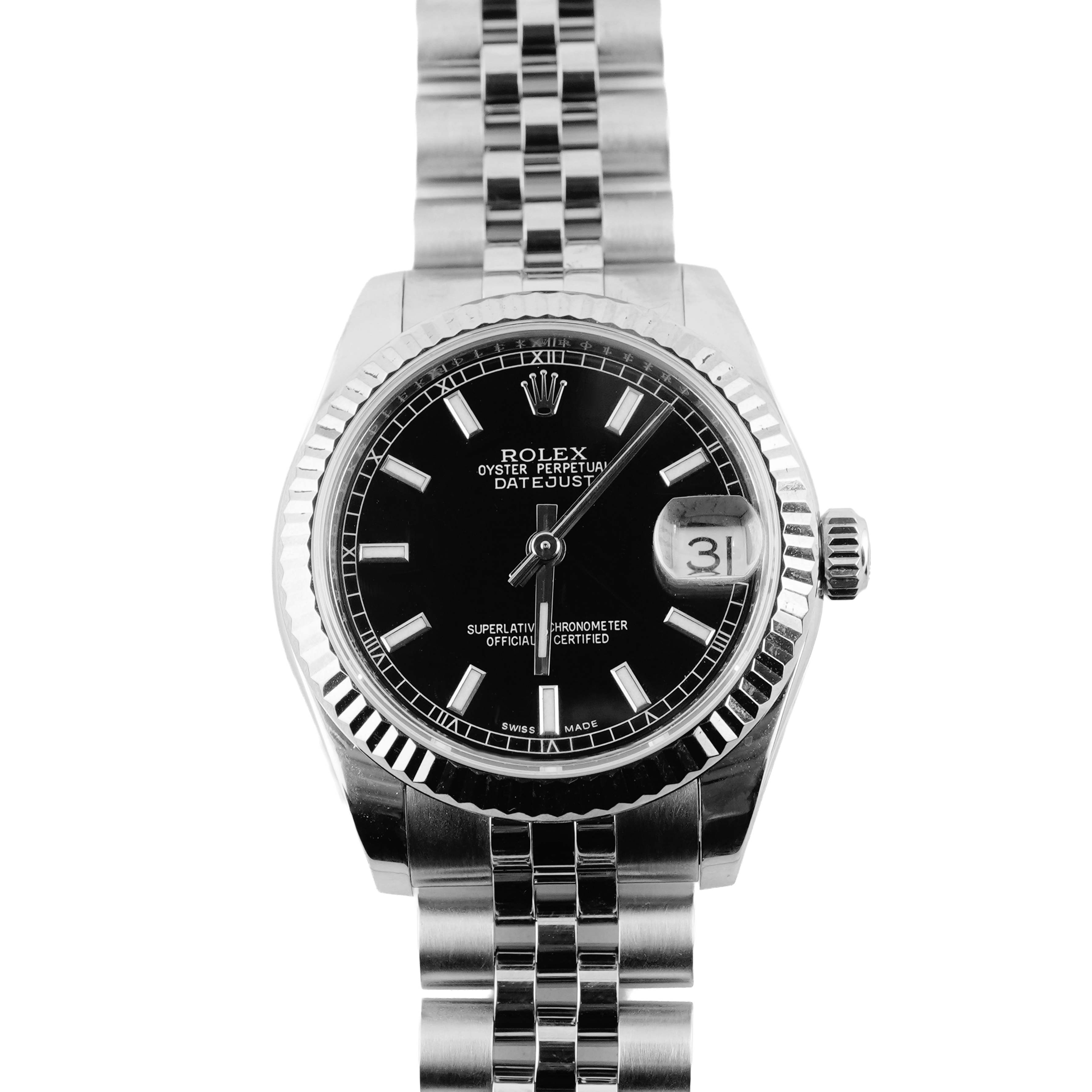 Rolex 178274 Datejust 31 mm 18K White Gold Fluted Bezel Black 