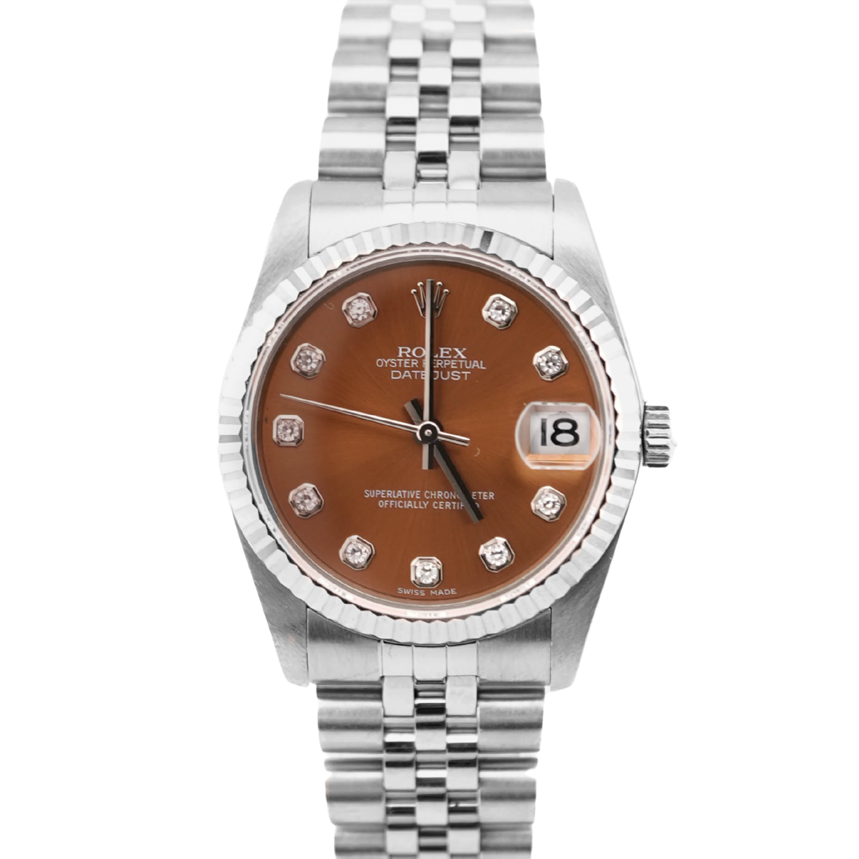 Rolex 78274 Datejust 31 mm Fluted Bezel Brown Diamond Dial Jubilee