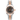 Rolex watch with black dial and rose gold accents on a white background
