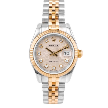 Rolex 179173 Lady-Datejust 26 mm Jubilee Silver Diamond Dial Jubilee Bracelet Box and Papers 2008 on a white background
