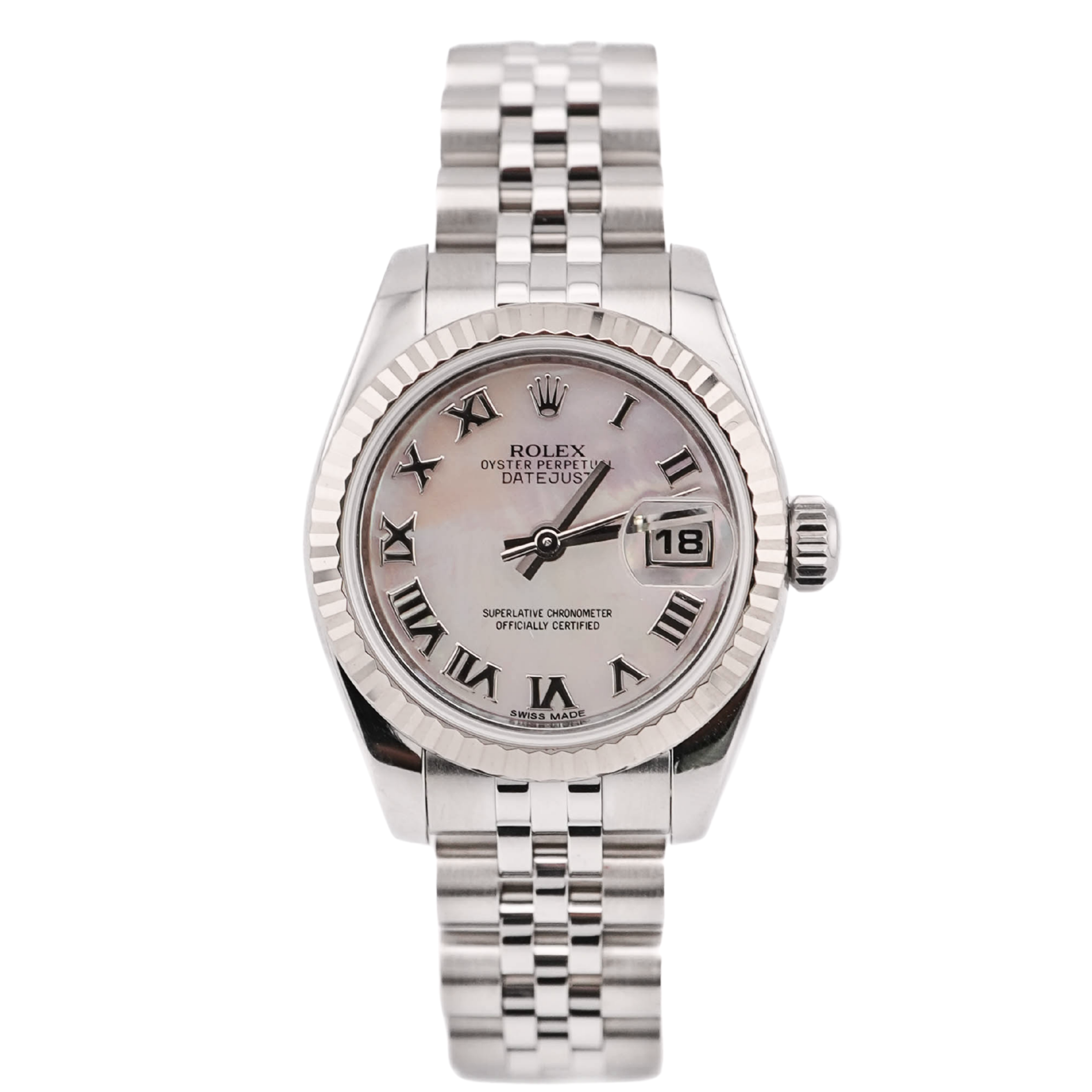 Rolex 179174 Lady-Datejust 26 mm Fluted Bezel MOP White Dial