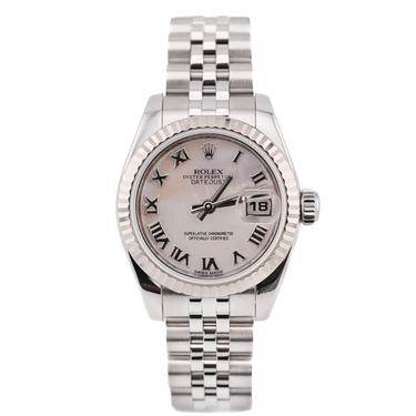 Rolex 179174 Lady-Datejust 26 mm Fluted Bezel MOP White Dial Jubilee Bracelet Box and Papers 2012