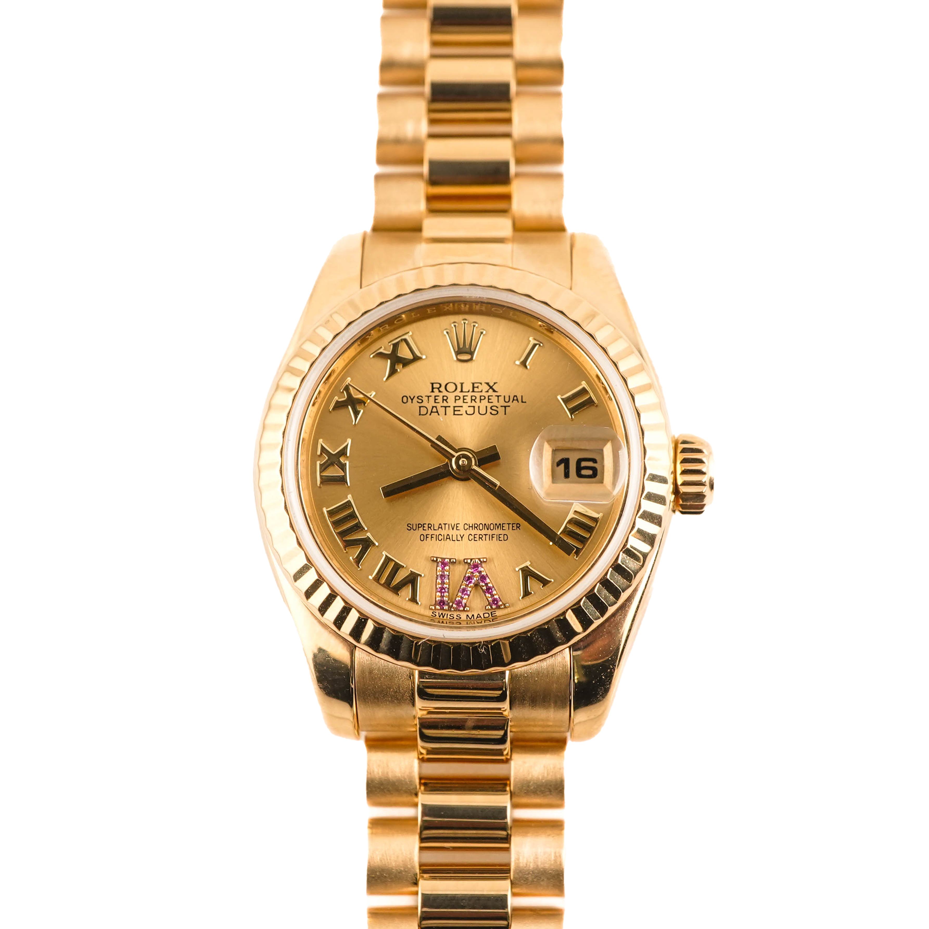 Rolex 179178 Lady-Datejust 26mm Champagne Roman Dial with Ruby Six