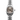 Silver Rolex Lady-datejust watch with Roman numeral markers on a white background