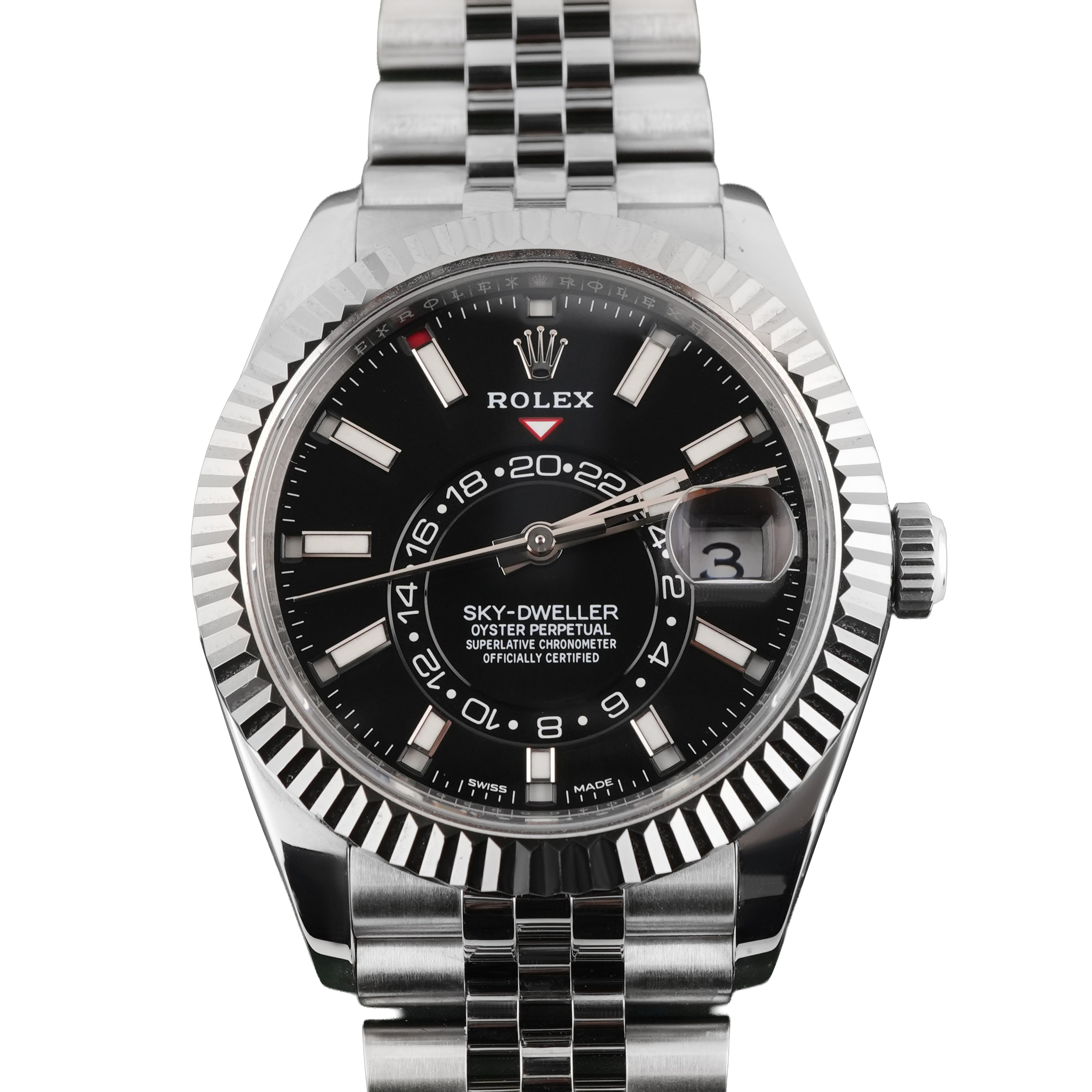Rolex 326934 Sky-Dweller 42 mm Fluted Bezel Black Index Dial