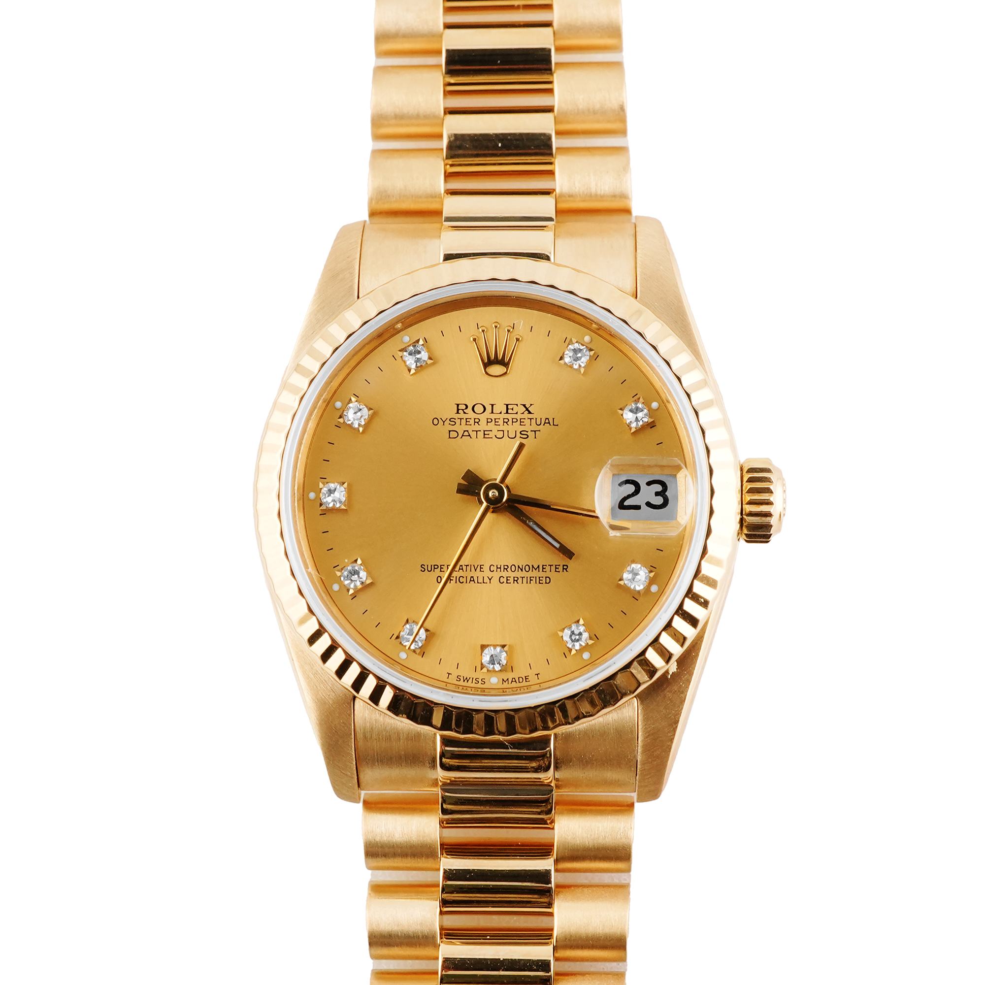 Rolex 68278 Datejust 31 mm Fluted Bezel Champagne Diamond Dial