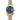 Rolex watch with blue dial and diamond accents on a white background
