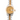 Rolex watch with gold and silver band on a white background