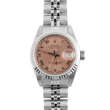 Silver watch with a brown dial on a white background