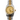 Two-tone gold and silver watch with a gold face on a white background