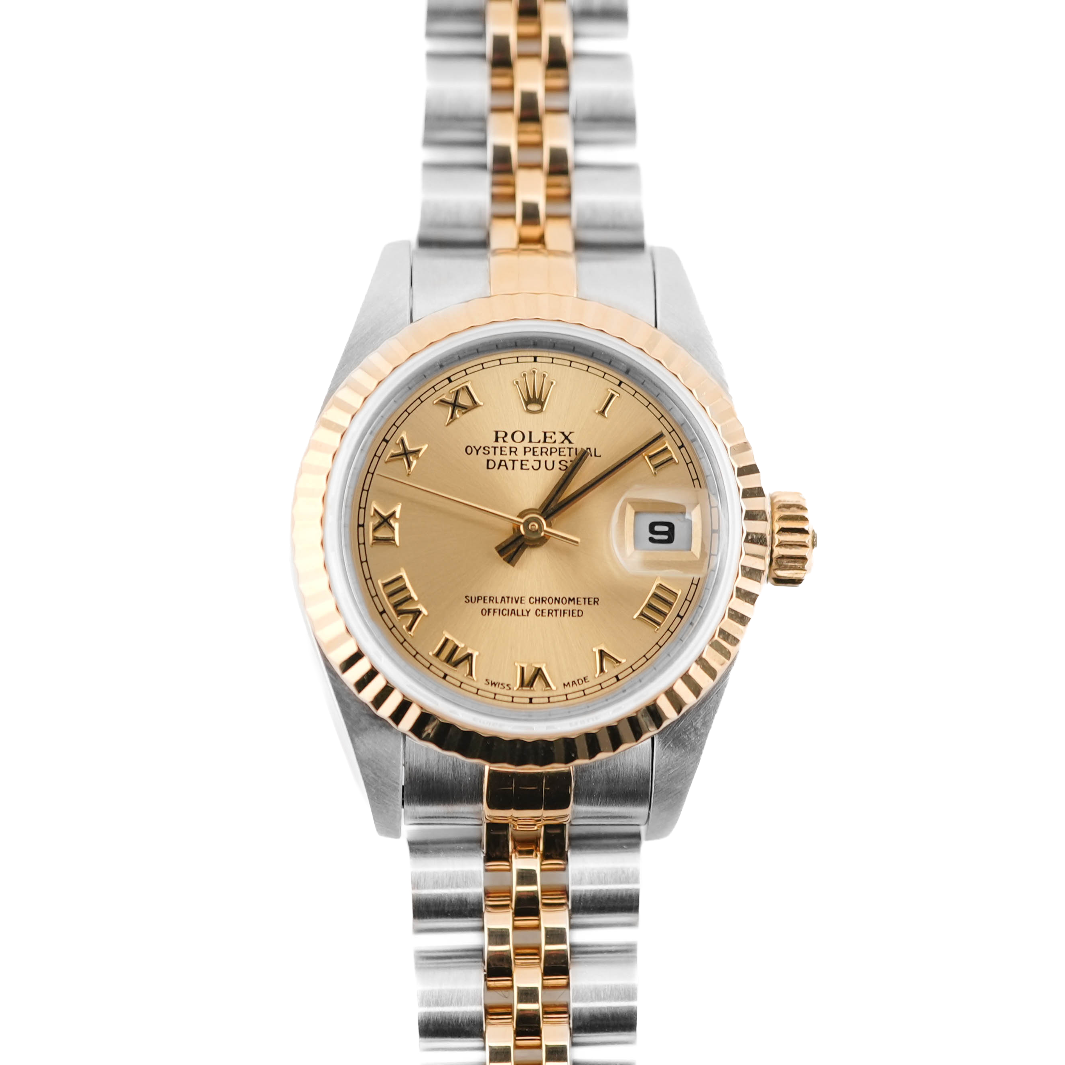 Rolex 79173 Lady-Datejust 26 mm Champagne Roman Dial Jubilee