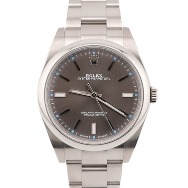 Rolex 114300 Oyster Perpetual 39 mm Smooth Bezel Dark Rhodium Grey Dial Box and Papers 2017