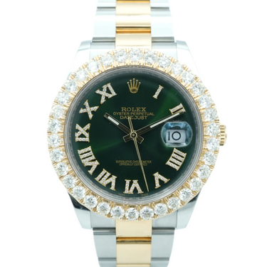 Rolex 126303 Datejust 41 mm Custom Aftermarket Diamond Bezel Diamond Black Dial Complete Set 2020 on white background