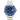Rolex watch with blue dial and gold and silver band on white background