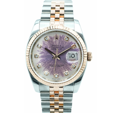 Rolex 116231 Datejust 36 mm 18K Rose Gold Factory Diamond Dial Sun Damaged Jubilee Bracelet 2009