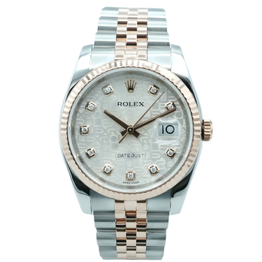 Rolex 116231 Datejust 36mm 18K Rose Gold OEM Rolex Silver Jubilee Diamond Dial Box and Papers 2015