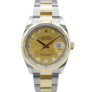 Rolex 126233 Datejust 36 mm Fluted Bezel Champagne Diamond Dial Oyster Bracelet Complete Set 2023