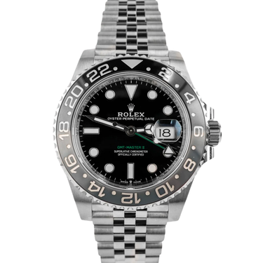 Rolex GMT-Master II Watch "Bruce Wayne" with Black Dial and Jubilee Bracelet on a white background