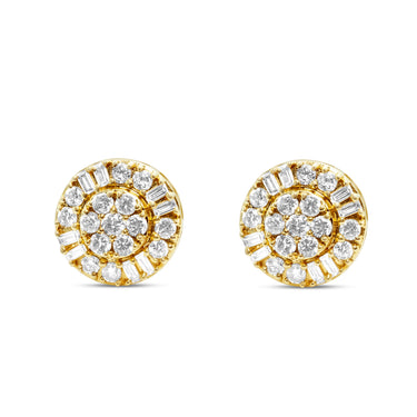 14k Yellow Gold Round Diamond Cluster Stud Earrings 0.87 Ctw