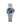 silver watch with a blue face on a white background