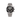 silver watch with a black face on a white background