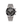silver watch with a black face on a white background