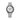 silver watch with a white face on a white background