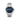 silver watch with a blue face on a white background