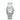 silver watch with a white face on a white background