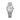 silver watch with a white face on a white background