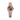 rose gold watch with a brown face on a white background