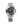 silver watch with a black face on a white background